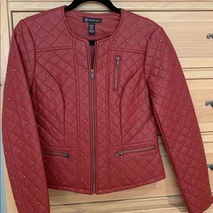 Inc. Faux Leather Studded Red Moto Jacket